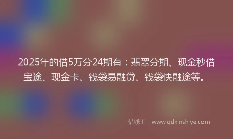 2025年的借5万分24期有：翡翠分期、现金秒借宝途、现金卡、钱袋易融贷、钱袋快融途等。