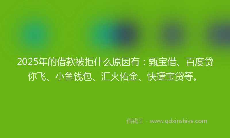 2025年的借款被拒什么原因有：甄宝借、百度贷你飞、小鱼钱包、汇火佑金、快捷宝贷等。