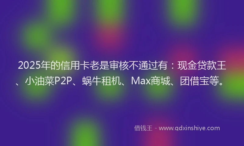 2025年的信用卡老是审核不通过有：现金贷款王、小油菜P2P、蜗牛租机、Max商城、团借宝等。