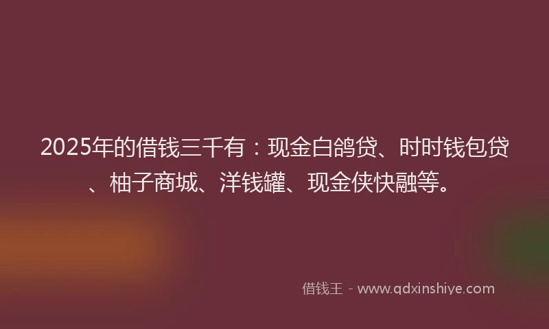 2025年的借钱三千有：现金白鸽贷、时时钱包贷、柚子商城、洋钱罐、现金侠快融等。