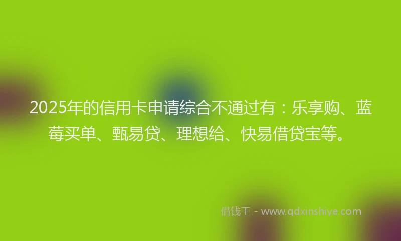 2025年的信用卡申请综合不通过有：乐享购、蓝莓买单、甄易贷、理想给、快易借贷宝等。