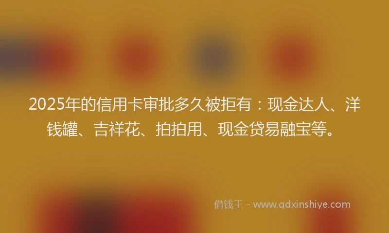 2025年的信用卡审批多久被拒有：现金达人、洋钱罐、吉祥花、拍拍用、现金贷易融宝等。