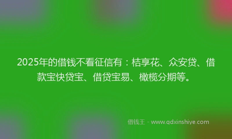 2025年的借钱不看征信有：桔享花、众安贷、借款宝快贷宝、借贷宝易、橄榄分期等。