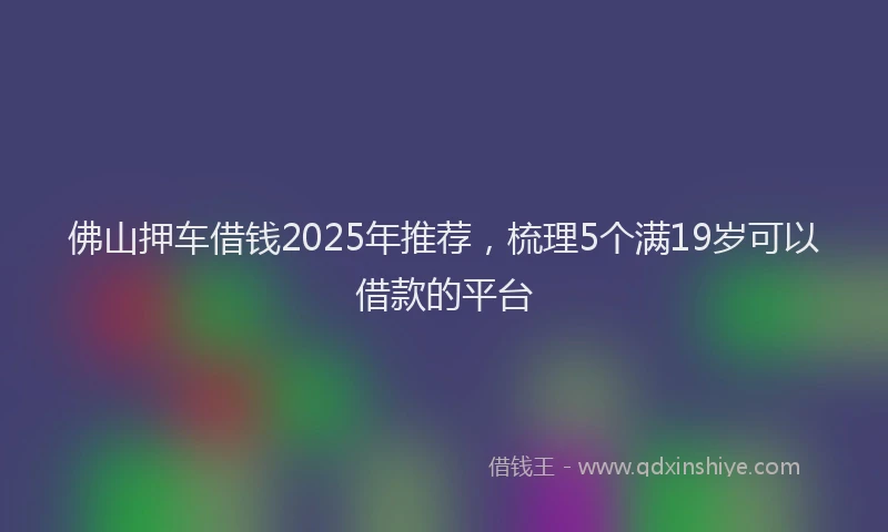 佛山押车借钱2025年推荐，梳理5个满19岁可以借款的平台