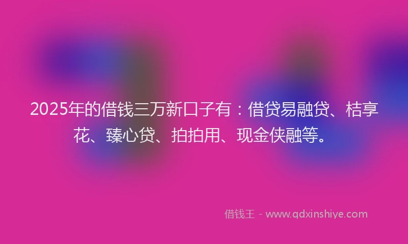2025年的借钱三万新口子有：借贷易融贷、桔享花、臻心贷、拍拍用、现金侠融等。