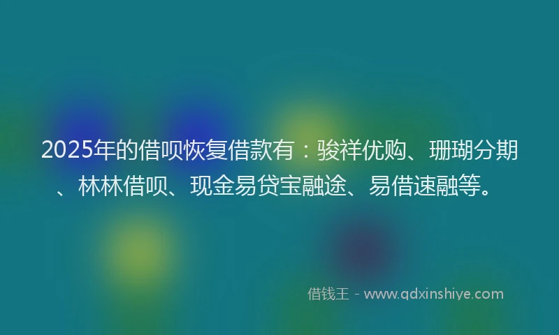 2025年的借呗恢复借款有：骏祥优购、珊瑚分期、林林借呗、现金易贷宝融途、易借速融等。