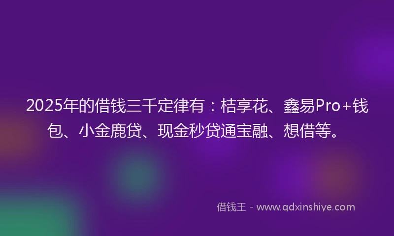 2025年的借钱三千定律有：桔享花、鑫易Pro+钱包、小金鹿贷、现金秒贷通宝融、想借等。