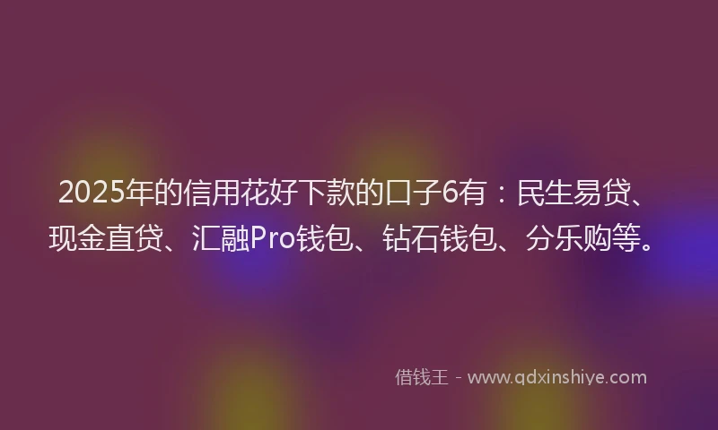2025年的信用花好下款的口子6有：民生易贷、现金直贷、汇融Pro钱包、钻石钱包、分乐购等。