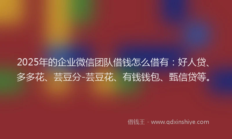 2025年的企业微信团队借钱怎么借有：好人贷、多多花、芸豆分-芸豆花、有钱钱包、甄信贷等。