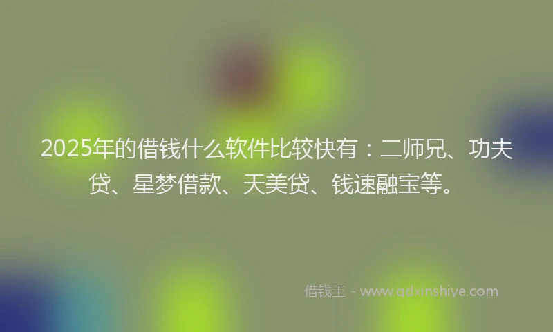2025年的借钱什么软件比较快有：二师兄、功夫贷、星梦借款、天美贷、钱速融宝等。