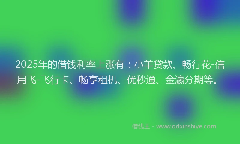 2025年的借钱利率上涨有：小羊贷款、畅行花-信用飞-飞行卡、畅享租机、优秒通、金瀛分期等。