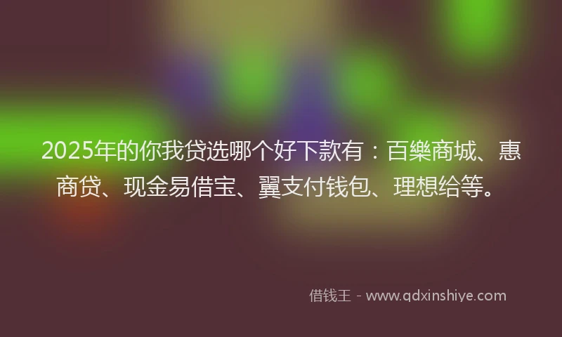 2025年的你我贷选哪个好下款有：百樂商城、惠商贷、现金易借宝、翼支付钱包、理想给等。