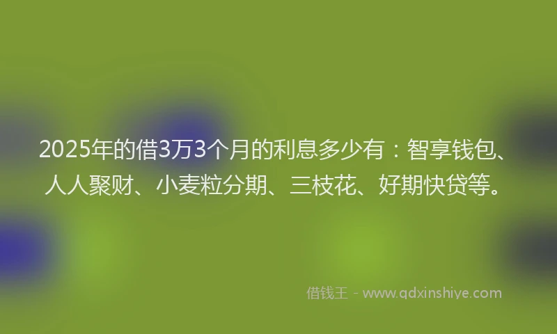 2025年的借3万3个月的利息多少有：智享钱包、人人聚财、小麦粒分期、三枝花、好期快贷等。