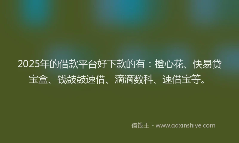 2025年的借款平台好下款的有：橙心花、快易贷宝盒、钱鼓鼓速借、滴滴数科、速借宝等。