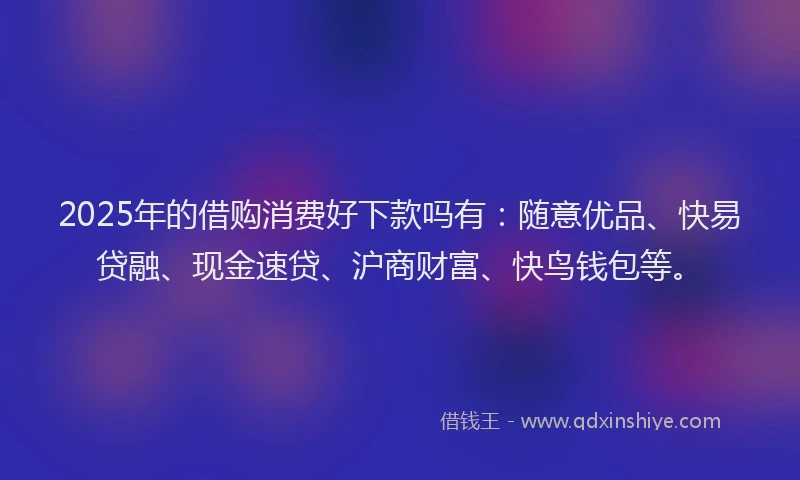 2025年的借购消费好下款吗有：随意优品、快易贷融、现金速贷、沪商财富、快鸟钱包等。