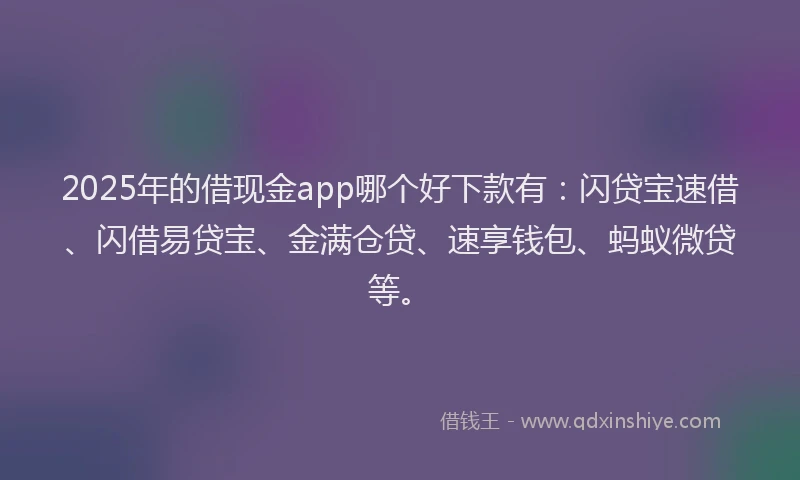 2025年的借现金app哪个好下款有：闪贷宝速借、闪借易贷宝、金满仓贷、速享钱包、蚂蚁微贷等。