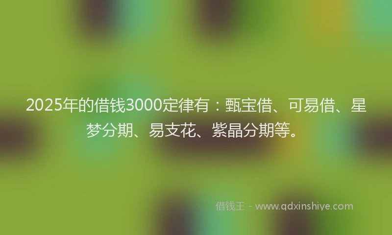 2025年的借钱3000定律有：甄宝借、可易借、星梦分期、易支花、紫晶分期等。