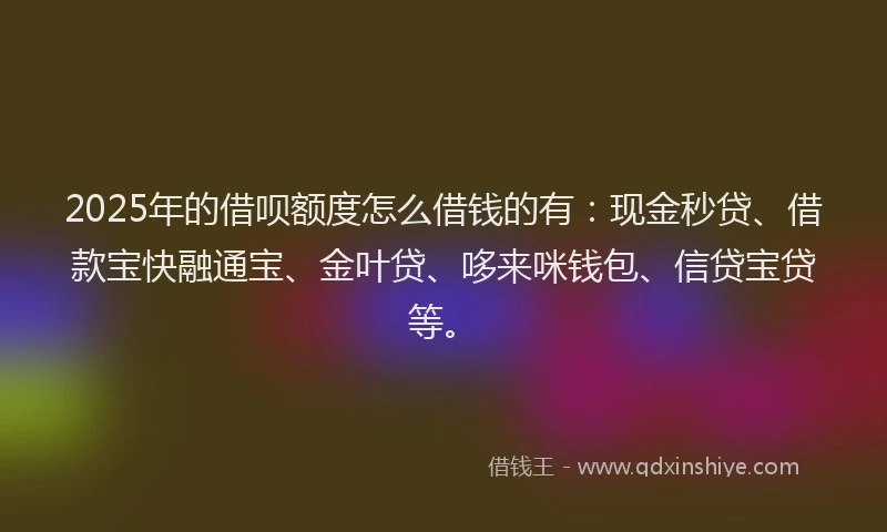 2025年的借呗额度怎么借钱的有：现金秒贷、借款宝快融通宝、金叶贷、哆来咪钱包、信贷宝贷等。