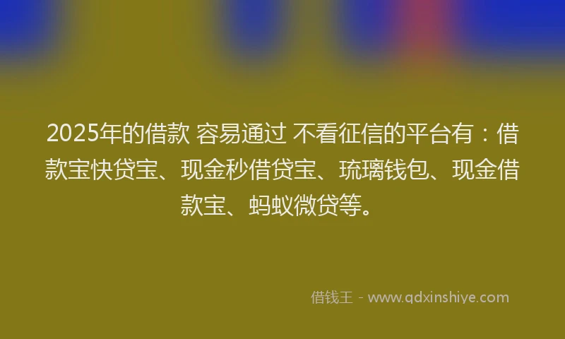 2025年的借款 容易通过 不看征信的平台有：借款宝快贷宝、现金秒借贷宝、琉璃钱包、现金借款宝、蚂蚁微贷等。