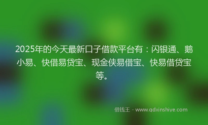 2025年的今天最新口子借款平台有：闪银通、鹅小易、快借易贷宝、现金侠易借宝、快易借贷宝等。