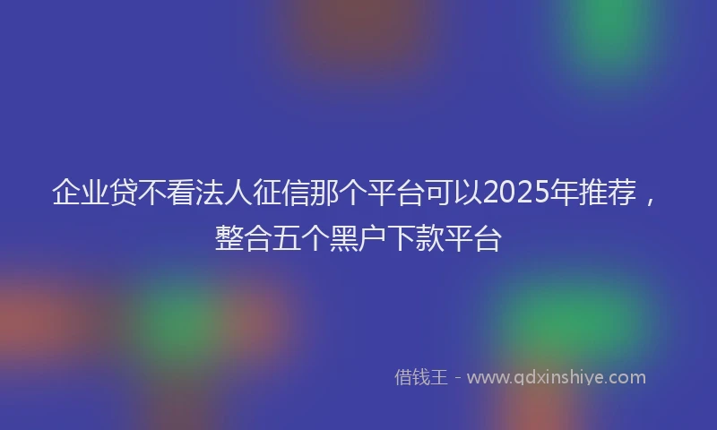 企业贷不看法人征信那个平台可以2025年推荐，整合五个黑户下款平台