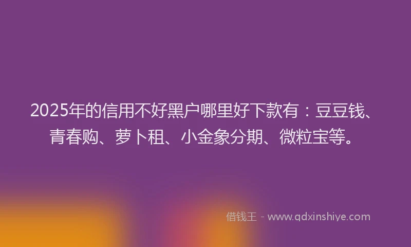 2025年的信用不好黑户哪里好下款有：豆豆钱、青春购、萝卜租、小金象分期、微粒宝等。