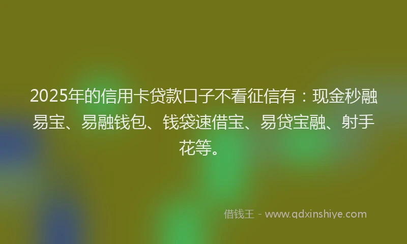 2025年的信用卡贷款口子不看征信有：现金秒融易宝、易融钱包、钱袋速借宝、易贷宝融、射手花等。