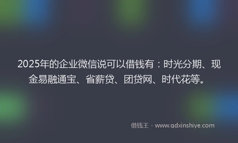 2025年的企业微信说可以借钱有：时光分期、现金易融通宝、省薪贷、团贷网、时代花等。