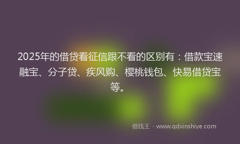 2025年的借贷看征信跟不看的区别有：借款宝速融宝、分子贷、疾风购、樱桃钱包、快易借贷宝等。