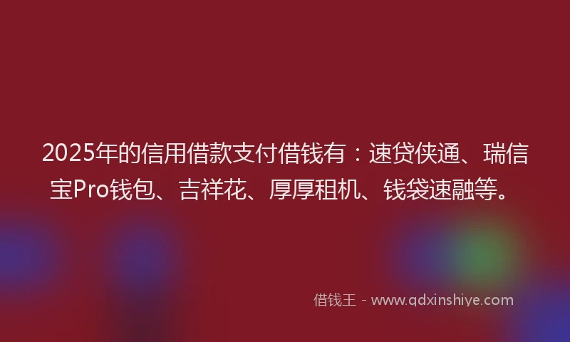 2025年的信用借款支付借钱有：速贷侠通、瑞信宝Pro钱包、吉祥花、厚厚租机、钱袋速融等。