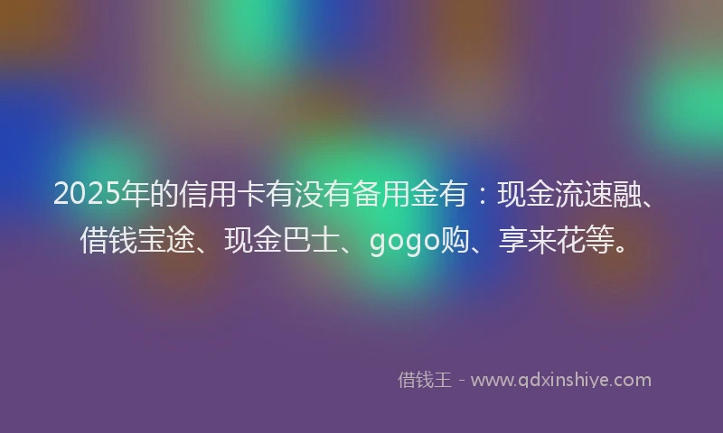 2025年的信用卡有没有备用金有：现金流速融、借钱宝途、现金巴士、gogo购、享来花等。