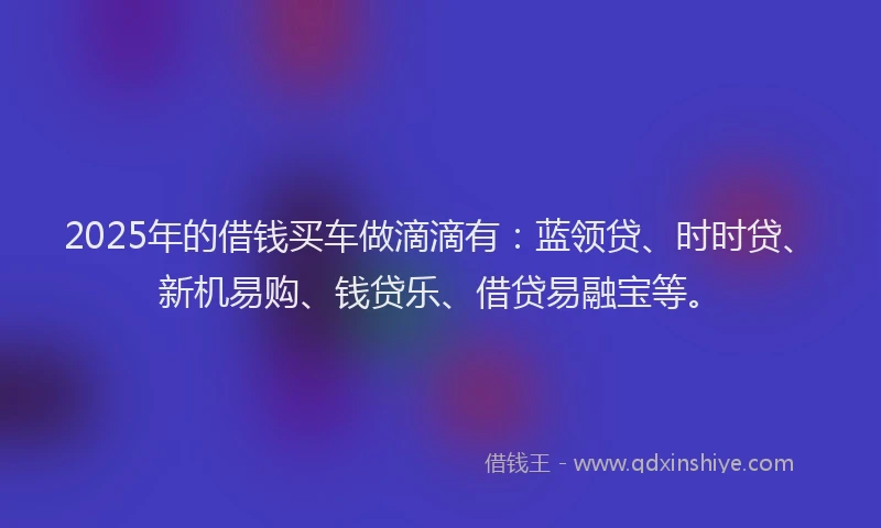 2025年的借钱买车做滴滴有：蓝领贷、时时贷、新机易购、钱贷乐、借贷易融宝等。