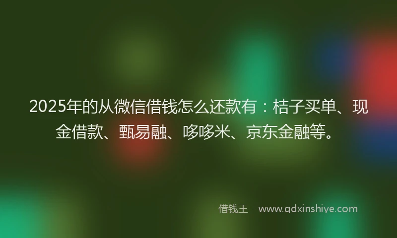 2025年的从微信借钱怎么还款有：桔子买单、现金借款、甄易融、哆哆米、京东金融等。