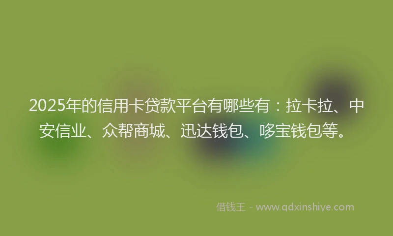 2025年的信用卡贷款平台有哪些有：拉卡拉、中安信业、众帮商城、迅达钱包、哆宝钱包等。
