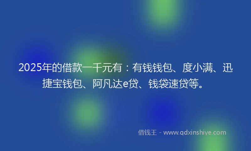 2025年的借款一千元有：有钱钱包、度小满、迅捷宝钱包、阿凡达e贷、钱袋速贷等。