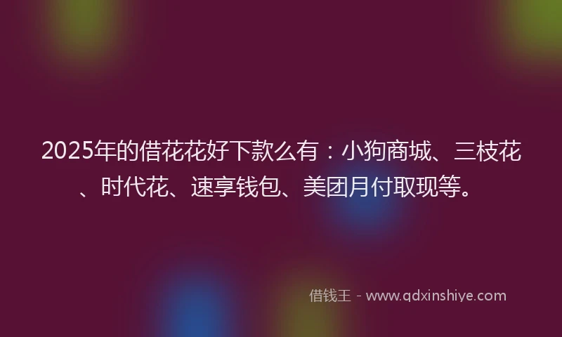 2025年的借花花好下款么有：小狗商城、三枝花、时代花、速享钱包、美团月付取现等。