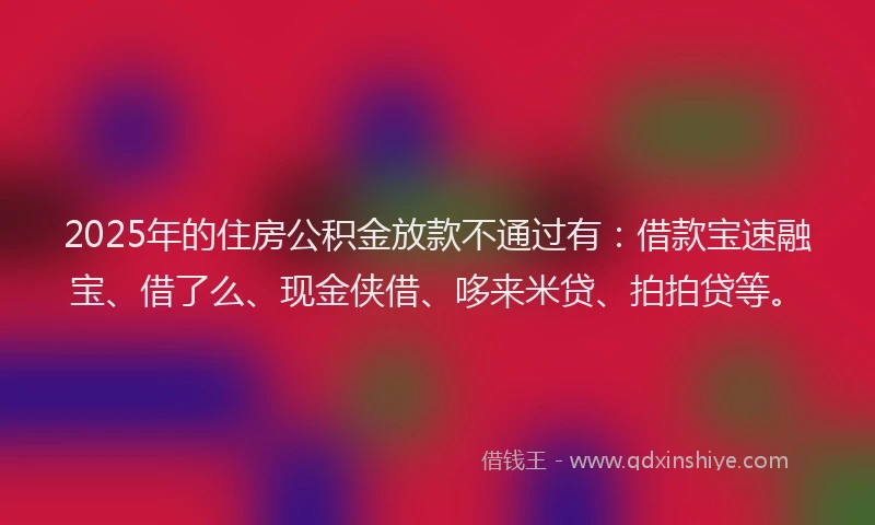 2025年的住房公积金放款不通过有：借款宝速融宝、借了么、现金侠借、哆来米贷、拍拍贷等。