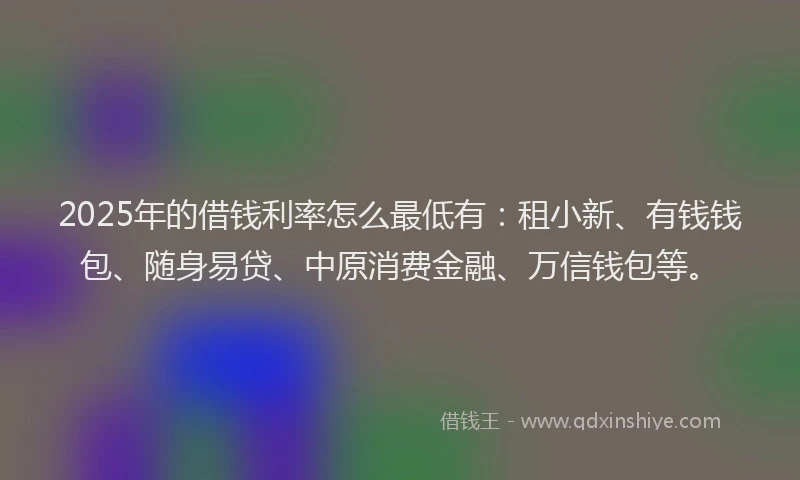 2025年的借钱利率怎么最低有：租小新、有钱钱包、随身易贷、中原消费金融、万信钱包等。