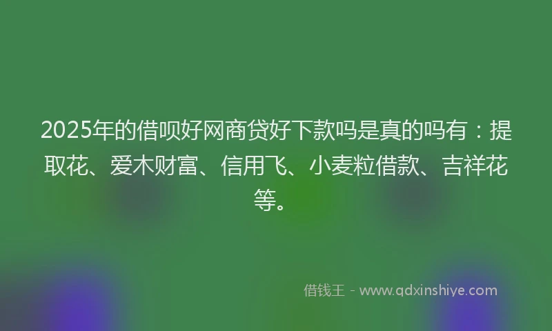 2025年的借呗好网商贷好下款吗是真的吗有：提取花、爱木财富、信用飞、小麦粒借款、吉祥花等。