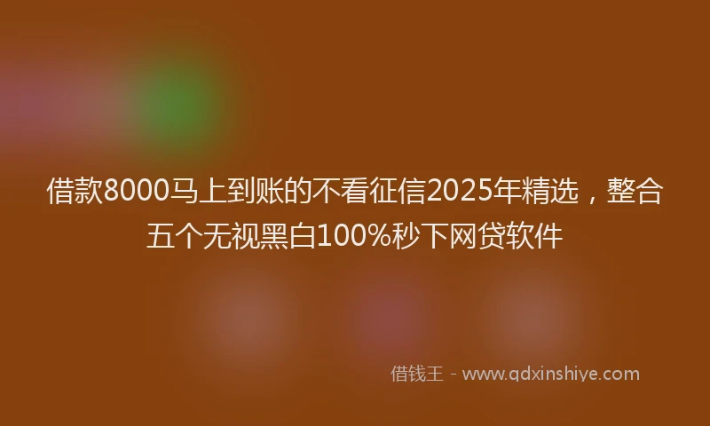 借款8000马上到账的不看征信2025年精选，整合五个无视黑白100%秒下网贷软件