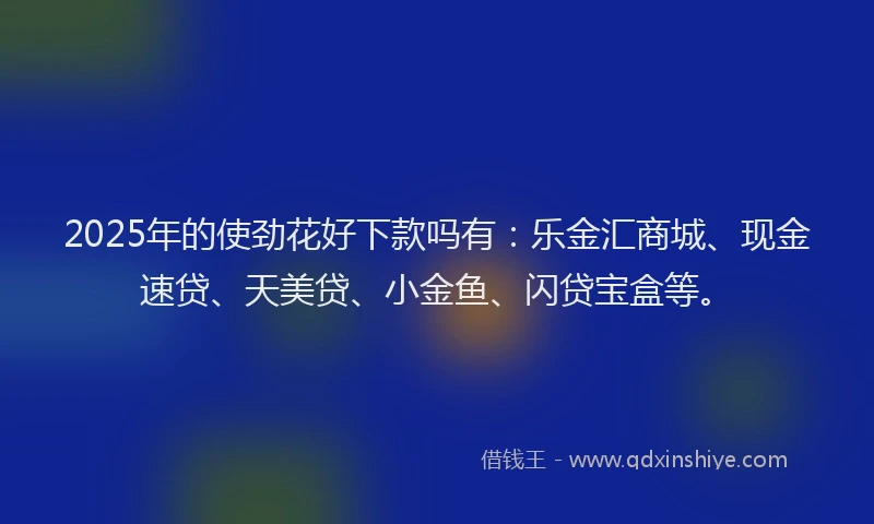 2025年的使劲花好下款吗有：乐金汇商城、现金速贷、天美贷、小金鱼、闪贷宝盒等。
