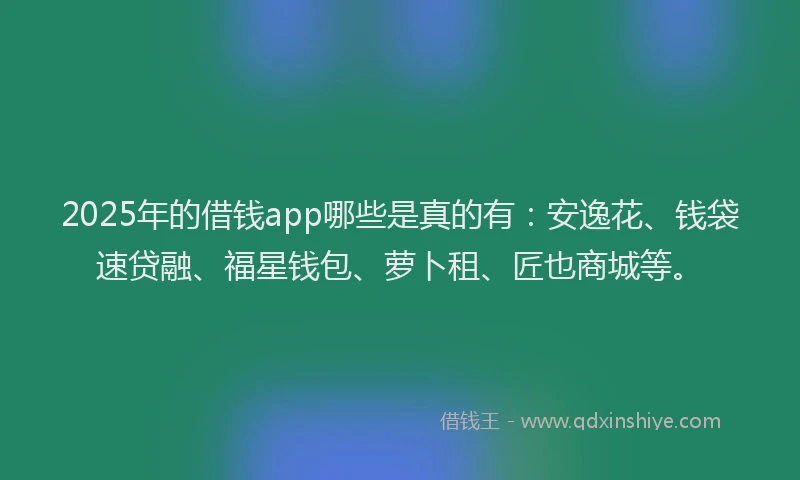 2025年的借钱app哪些是真的有：安逸花、钱袋速贷融、福星钱包、萝卜租、匠也商城等。