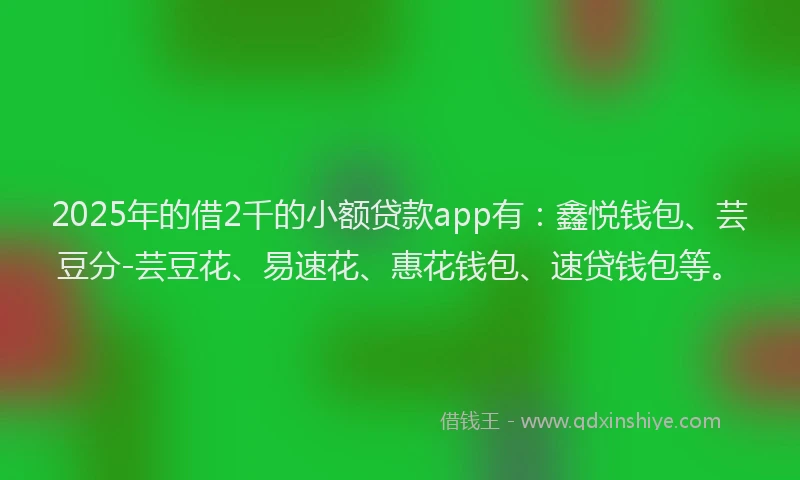 2025年的借2千的小额贷款app有：鑫悦钱包、芸豆分-芸豆花、易速花、惠花钱包、速贷钱包等。