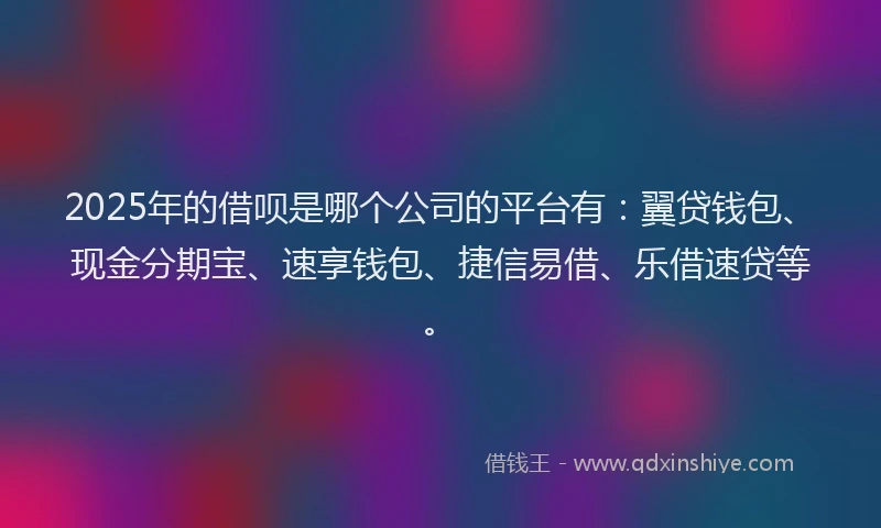 2025年的借呗是哪个公司的平台有：翼贷钱包、现金分期宝、速享钱包、捷信易借、乐借速贷等。