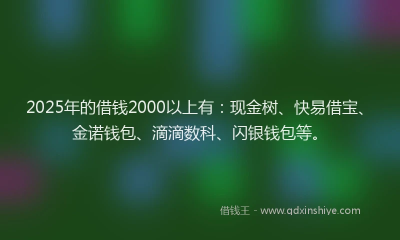 2025年的借钱2000以上有：现金树、快易借宝、金诺钱包、滴滴数科、闪银钱包等。