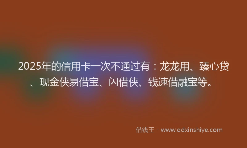 2025年的信用卡一次不通过有：龙龙用、臻心贷、现金侠易借宝、闪借侠、钱速借融宝等。