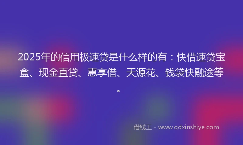 2025年的信用极速贷是什么样的有：快借速贷宝盒、现金直贷、惠享借、天源花、钱袋快融途等。