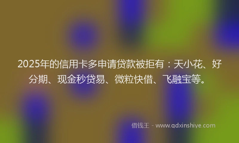 2025年的信用卡多申请贷款被拒有：天小花、好分期、现金秒贷易、微粒快借、飞融宝等。