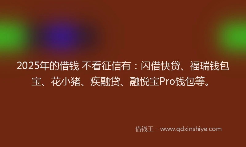 2025年的借钱 不看征信有：闪借快贷、福瑞钱包宝、花小猪、疾融贷、融悦宝Pro钱包等。