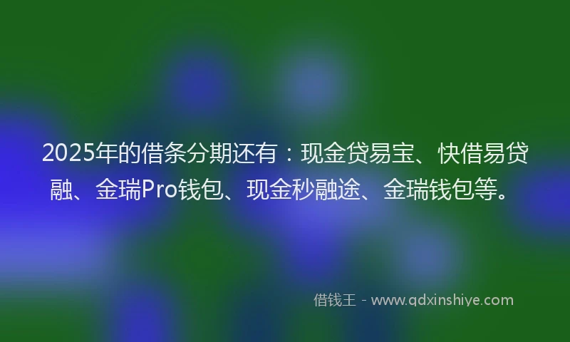 2025年的借条分期还有：现金贷易宝、快借易贷融、金瑞Pro钱包、现金秒融途、金瑞钱包等。